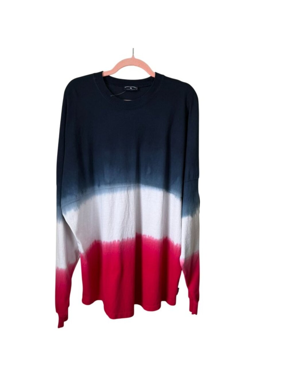 Spirit Jersey Oversized Long Sleeve Dip Dye Shirt L Red White Blue Cotton - Picture 4 of 8